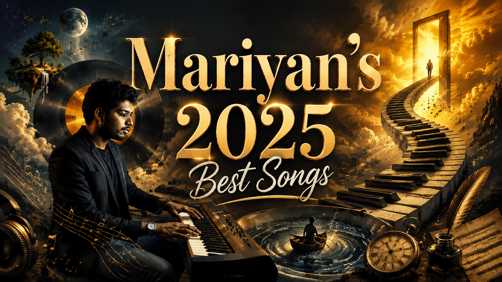 Mariyan Pascal performing at a black concert grand piano under a warm spotlight